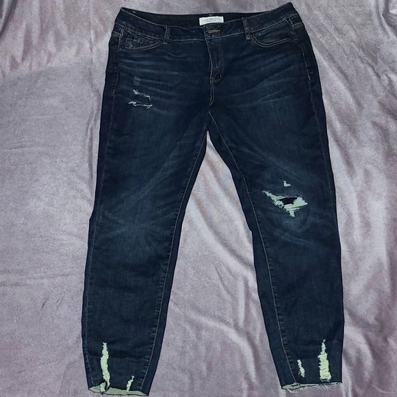 LANE BRYANT Mid-Rise Super Stretch Skinny Destressed Jeans - Picture 2 of 9